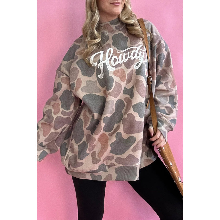 Plus Size Multicolour Camouflage Western Graphic Sweatshirt Dusty Pink / S Apparel and Accessories