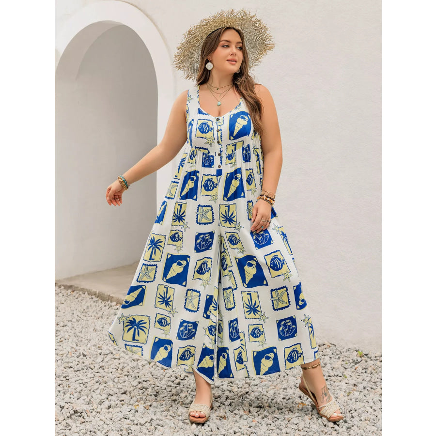 Plus Size Nautical Print Sleeveless Jumpsuit Apparel and Accessories