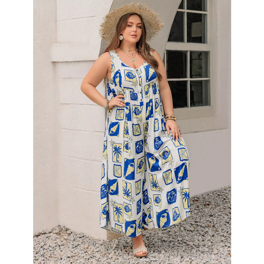 Plus Size Nautical Print Sleeveless Jumpsuit Apparel and Accessories