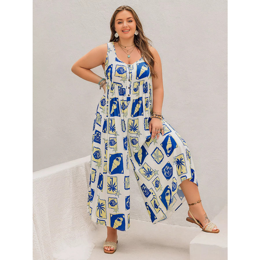 Plus Size Nautical Print Sleeveless Jumpsuit Apparel and Accessories