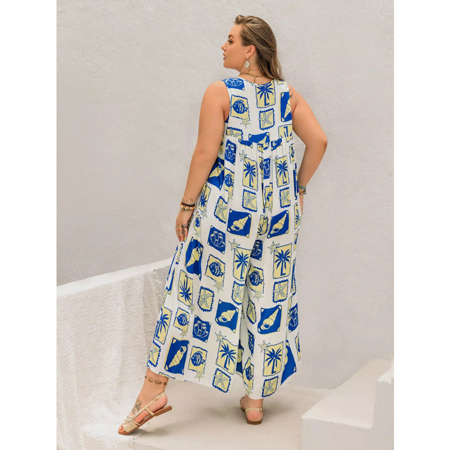 Plus Size Nautical Print Sleeveless Jumpsuit Apparel and Accessories
