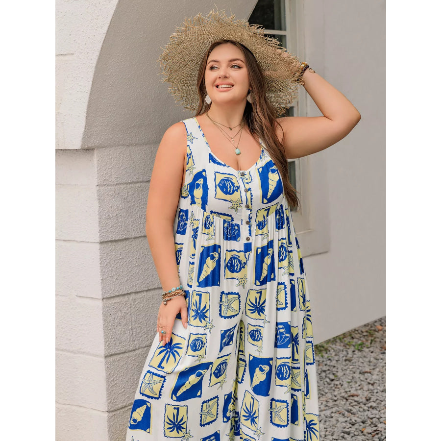 Plus Size Nautical Print Sleeveless Jumpsuit Apparel and Accessories
