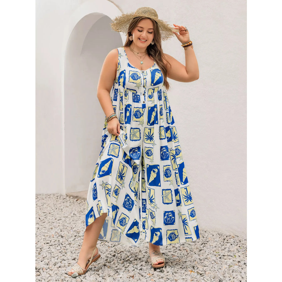 Plus Size Nautical Print Sleeveless Jumpsuit Blue / 0XL Apparel and Accessories