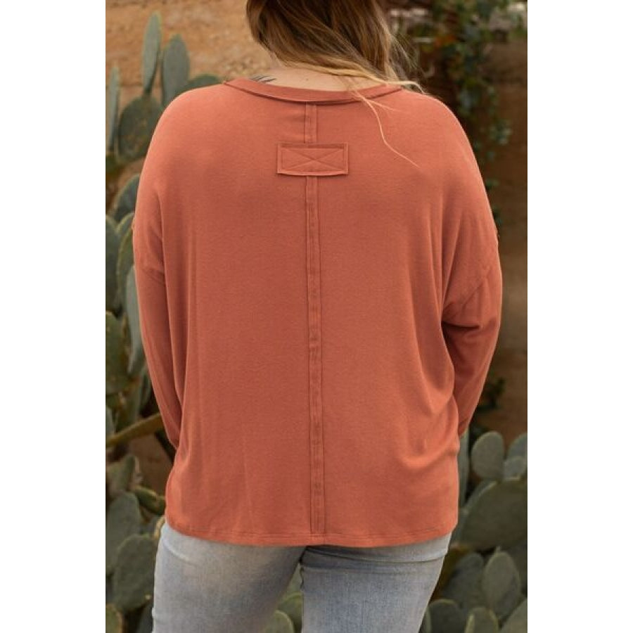 Plus Size Notched Long Sleeve T-Shirt Clothing