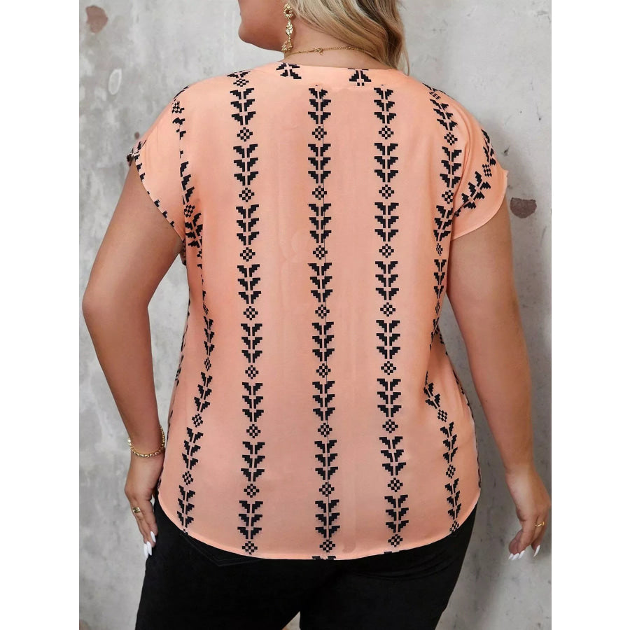 Plus Size Notched Short Sleeve Blouse Apparel and Accessories