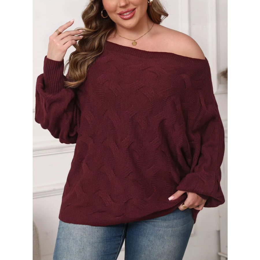 Plus Size Off-Shoulder Long Sleeve Sweater Apparel and Accessories