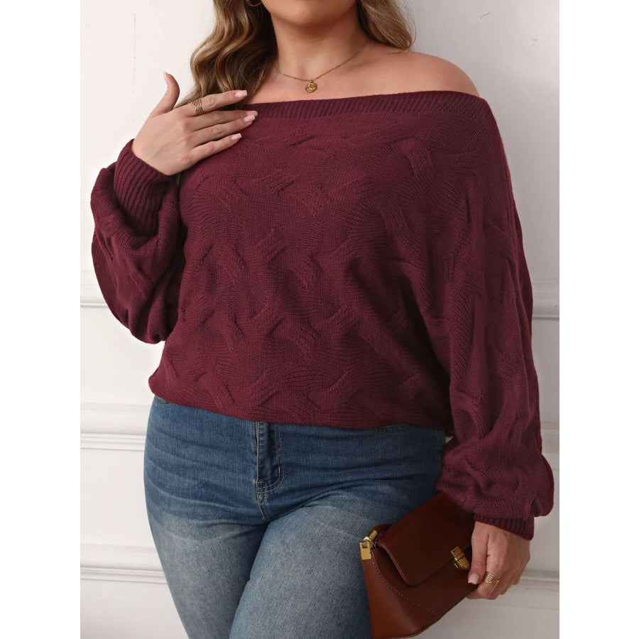 Plus Size Off-Shoulder Long Sleeve Sweater Apparel and Accessories