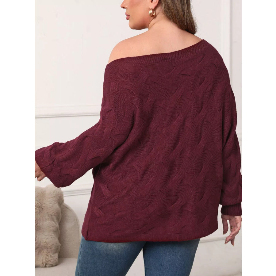 Plus Size Off-Shoulder Long Sleeve Sweater Apparel and Accessories