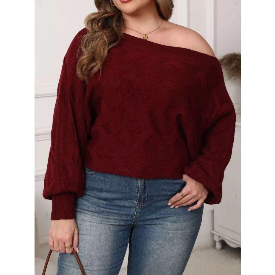 Plus Size Off-Shoulder Long Sleeve Sweater Apparel and Accessories