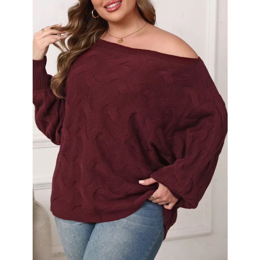 Plus Size Off-Shoulder Long Sleeve Sweater Apparel and Accessories