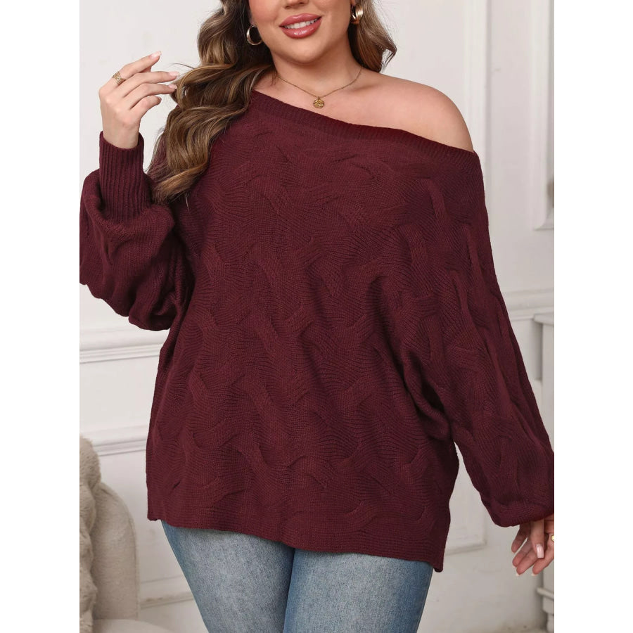 Plus Size Off-Shoulder Long Sleeve Sweater Apparel and Accessories