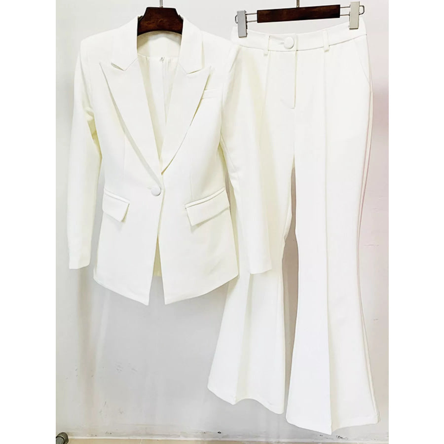 Plus Size One-Button Blazer and Flared Pants Set Apparel Accessories