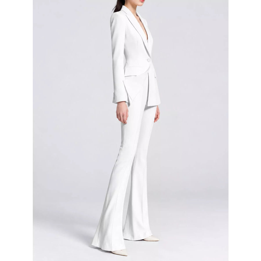 Plus Size One-Button Blazer and Flared Pants Set Apparel Accessories