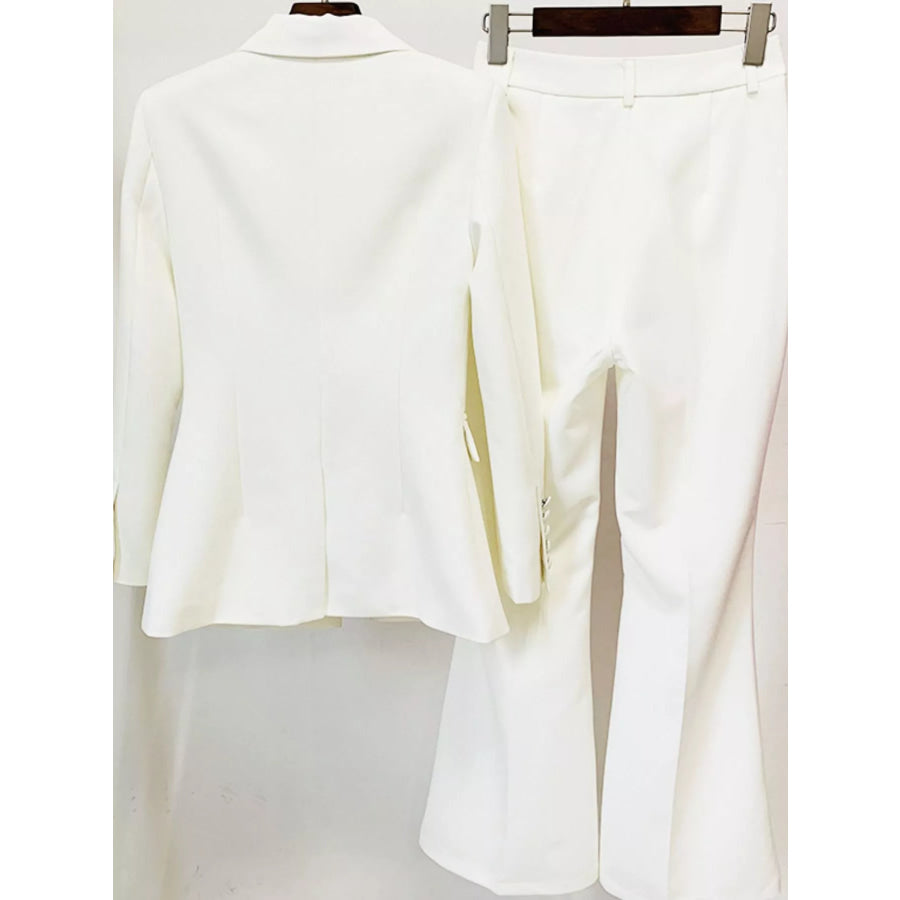 Plus Size One-Button Blazer and Flared Pants Set Apparel Accessories