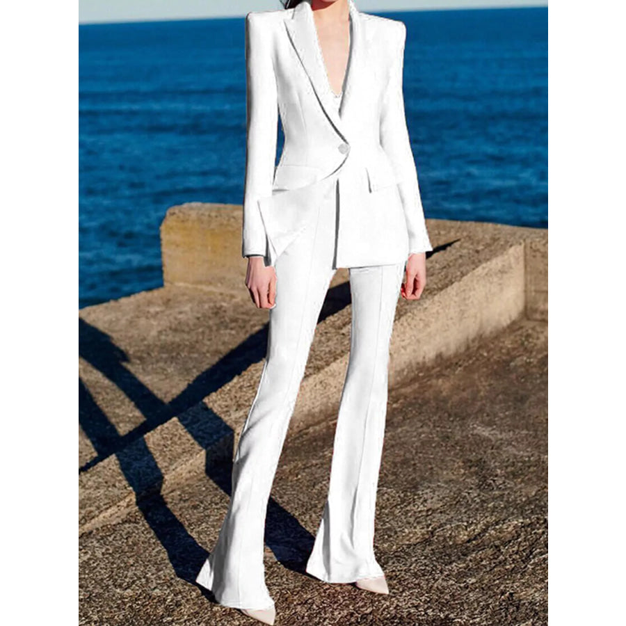 Plus Size One-Button Blazer and Flared Pants Set White / M Apparel Accessories