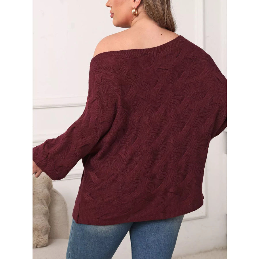 Plus Size One-Shoulder Floral Applique Sweater Apparel and Accessories