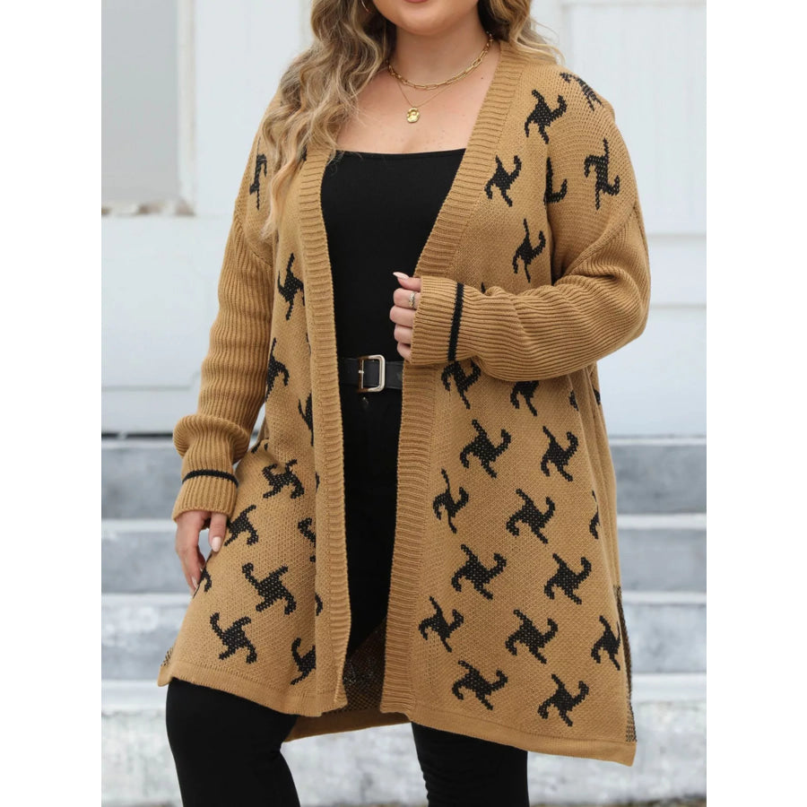 Plus Size Open Front Drop Shoulder Knit Cardigan Apparel and Accessories