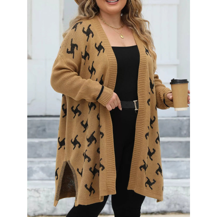 Plus Size Open Front Drop Shoulder Knit Cardigan Apparel and Accessories