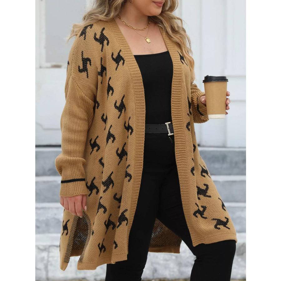 Plus Size Open Front Drop Shoulder Knit Cardigan Apparel and Accessories