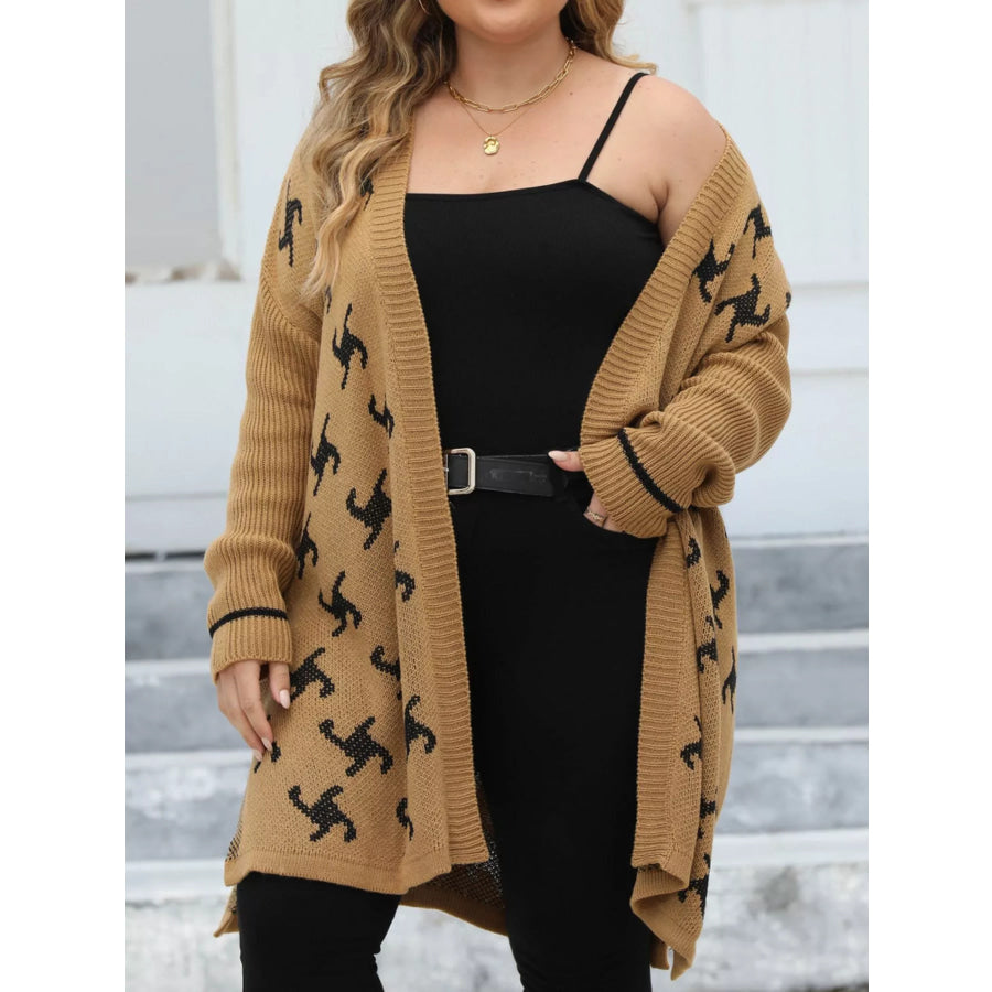 Plus Size Open Front Drop Shoulder Knit Cardigan Apparel and Accessories