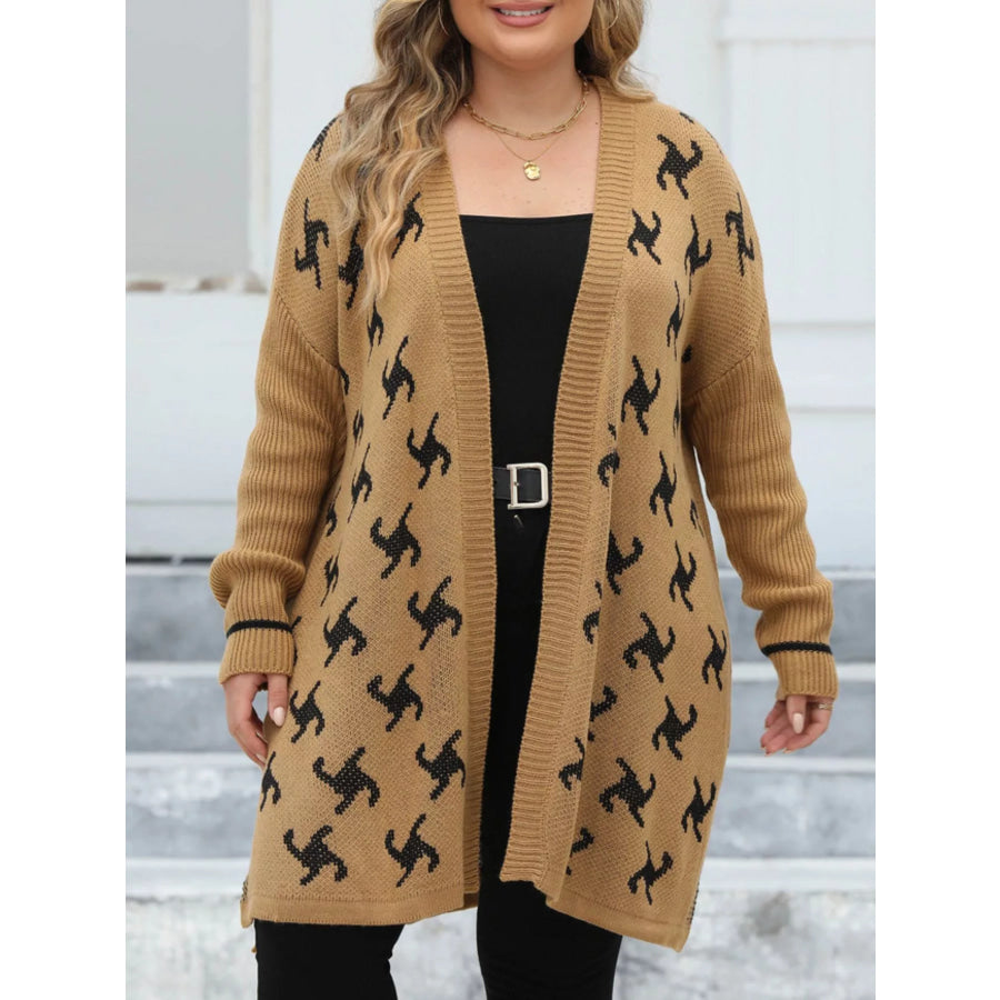 Plus Size Open Front Drop Shoulder Knit Cardigan Apparel and Accessories