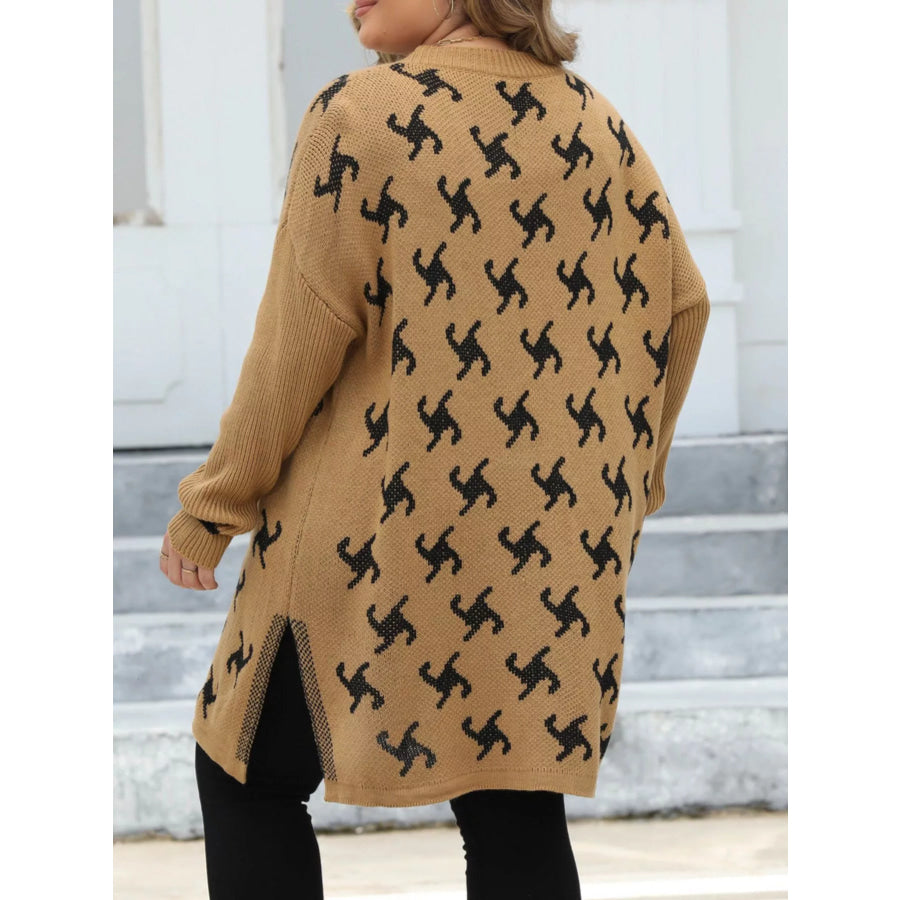 Plus Size Open Front Drop Shoulder Knit Cardigan Apparel and Accessories