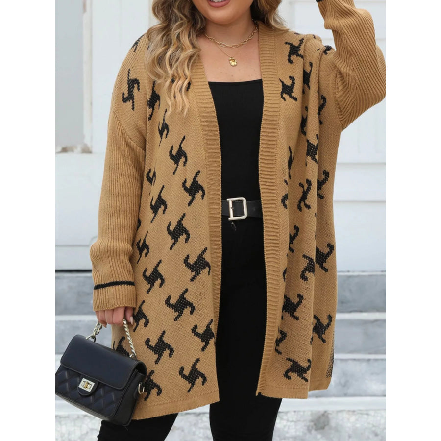 Plus Size Open Front Drop Shoulder Knit Cardigan Apparel and Accessories