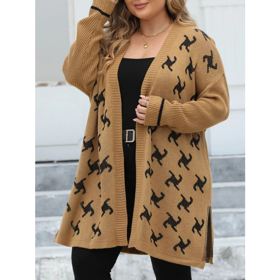 Plus Size Open Front Drop Shoulder Knit Cardigan Apparel and Accessories