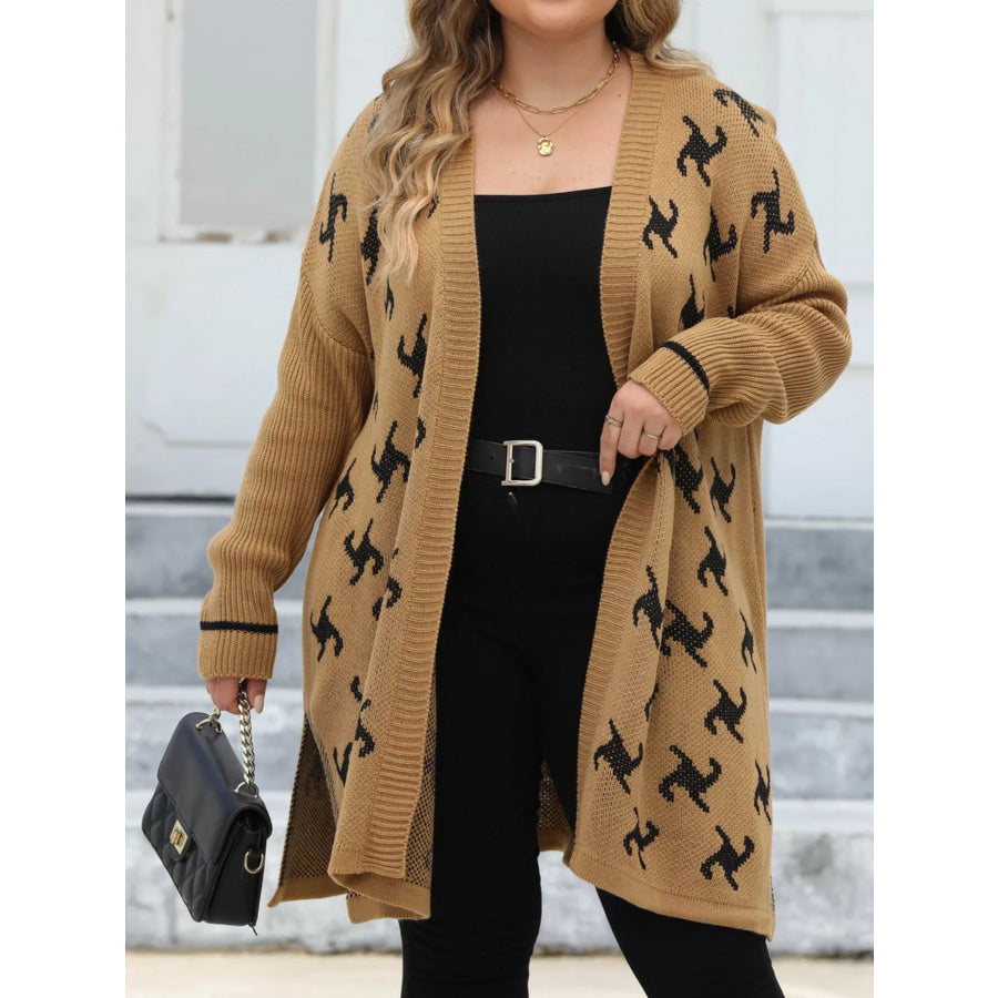 Plus Size Open Front Drop Shoulder Knit Cardigan Apparel and Accessories