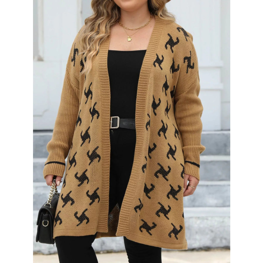 Plus Size Open Front Drop Shoulder Knit Cardigan Caramel / 0XL Apparel and Accessories