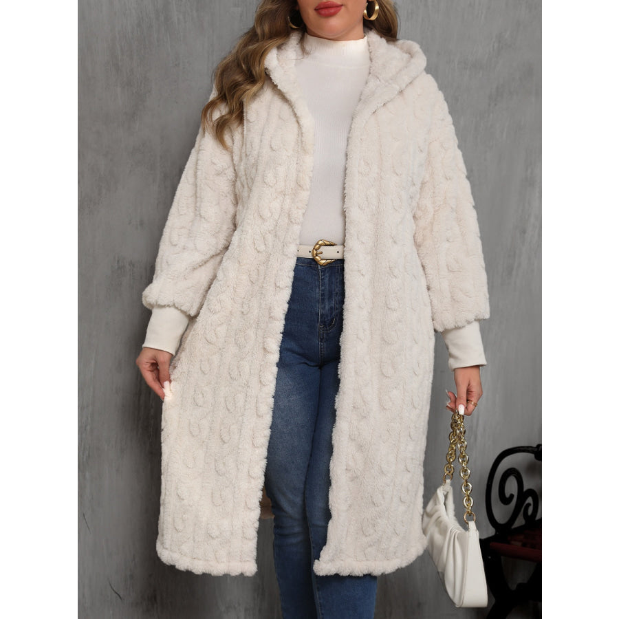 Plus Size Open Front Hooded Plush Coat Apparel and Accessories