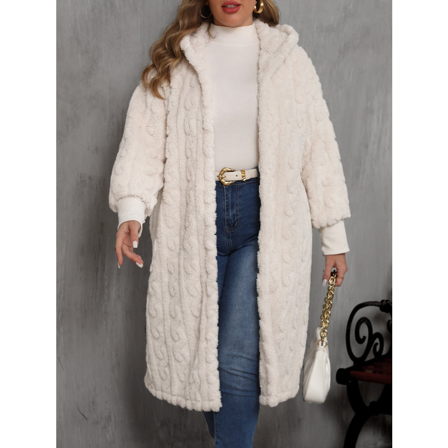 Plus Size Open Front Hooded Plush Coat Apparel and Accessories