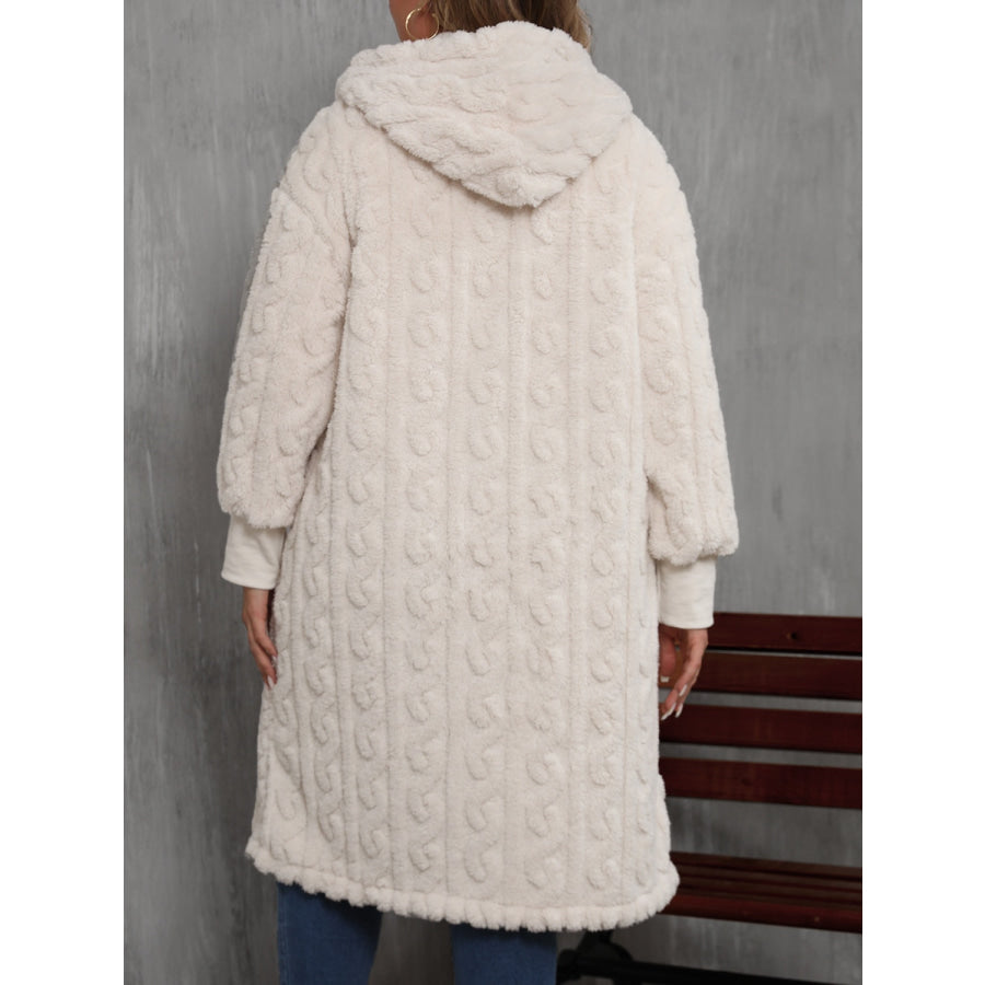 Plus Size Open Front Hooded Plush Coat Apparel and Accessories