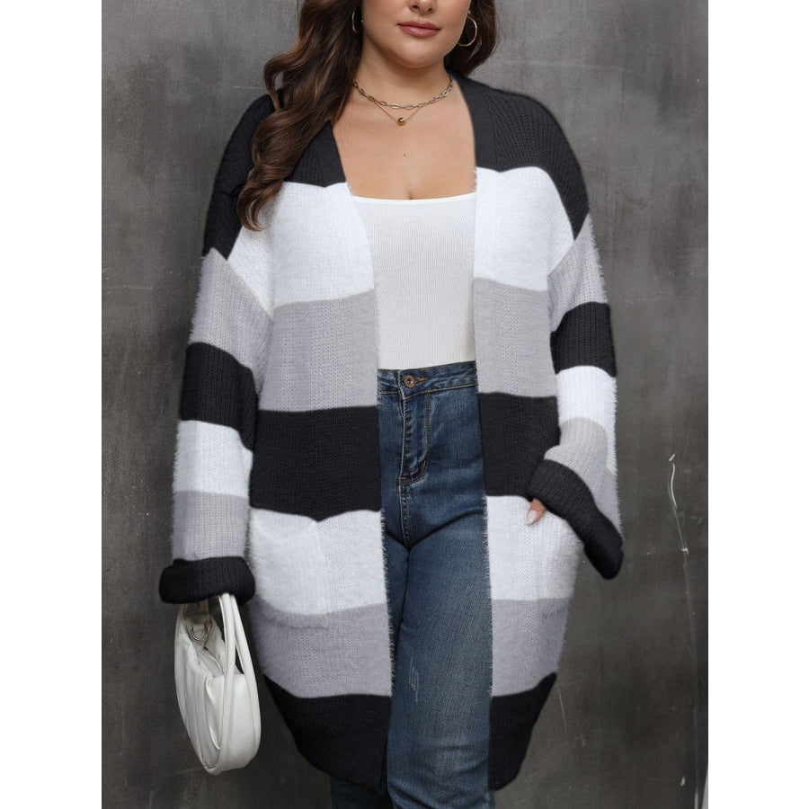 Plus Size Open Front Long Sleeve Cardigan Apparel and Accessories