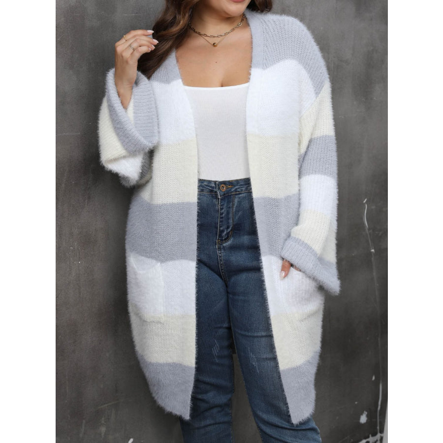 Plus Size Open Front Long Sleeve Cardigan Apparel and Accessories