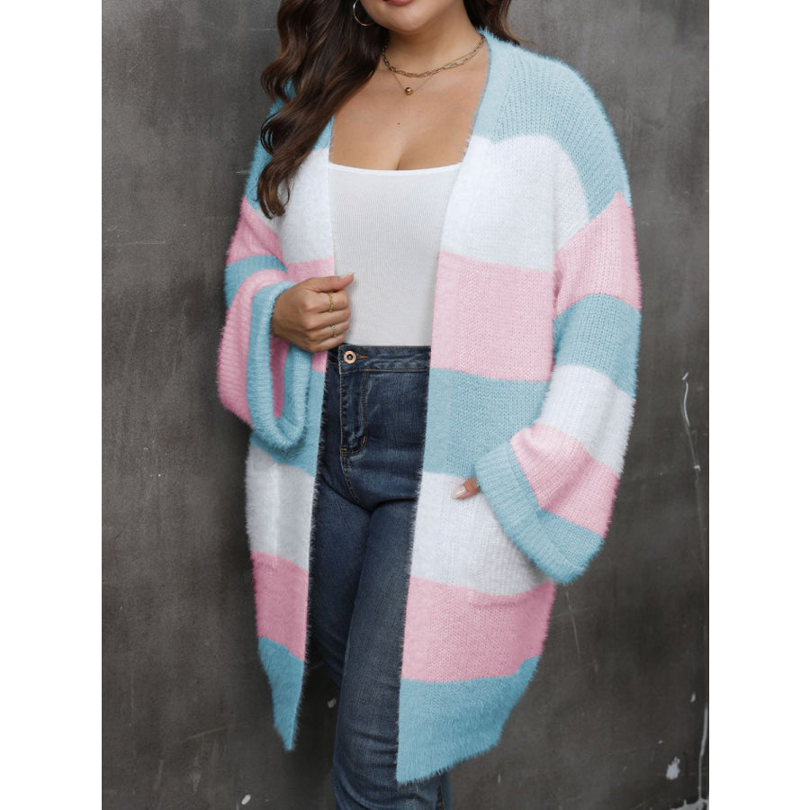 Plus Size Open Front Long Sleeve Cardigan Apparel and Accessories