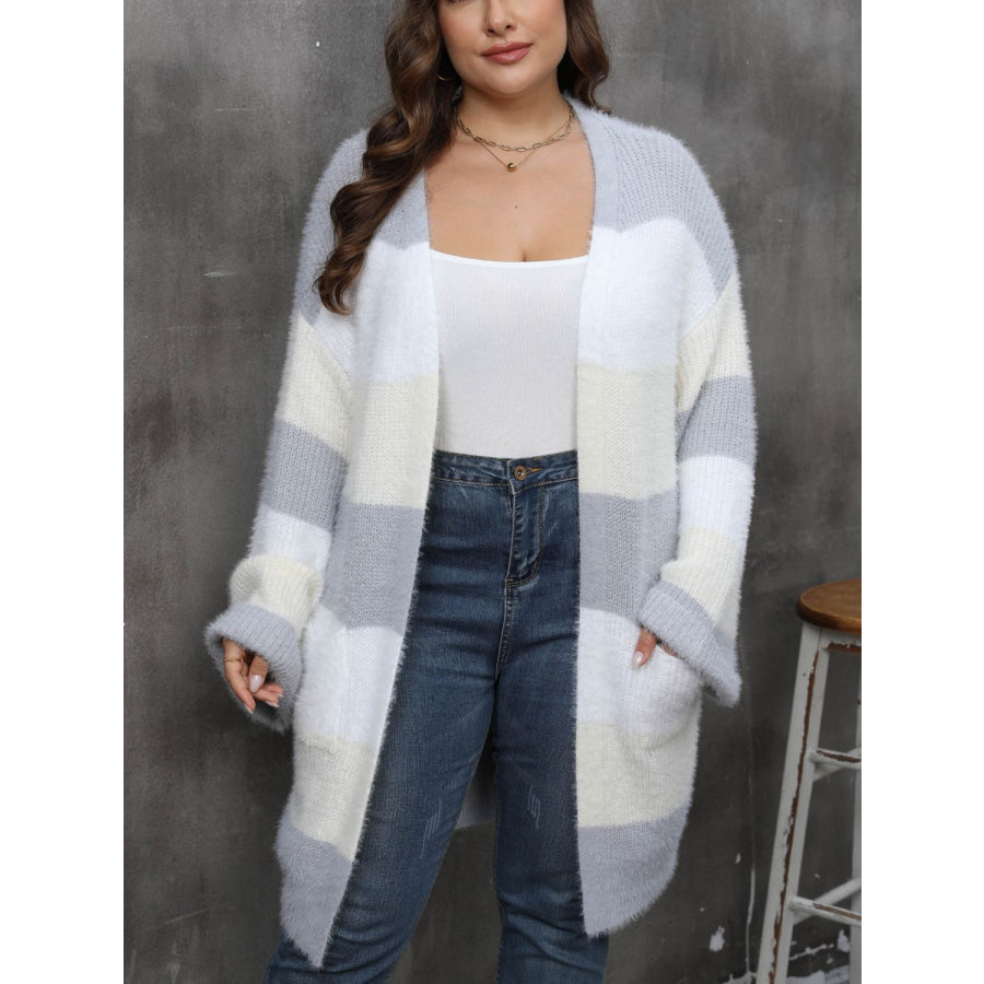 Plus Size Open Front Long Sleeve Cardigan Apparel and Accessories