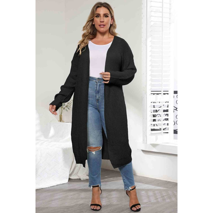 Plus Size Open Front Long Sleeve Cardigan Black / L