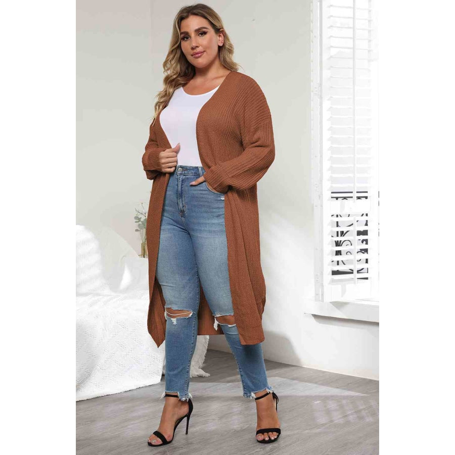 Plus Size Open Front Long Sleeve Cardigan Caramel / L