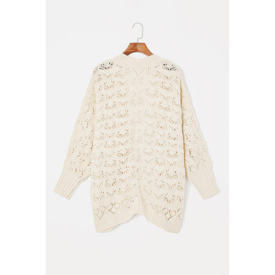 Plus Size Open Front Long Sleeve Cardigan Cream / 1XL Clothing