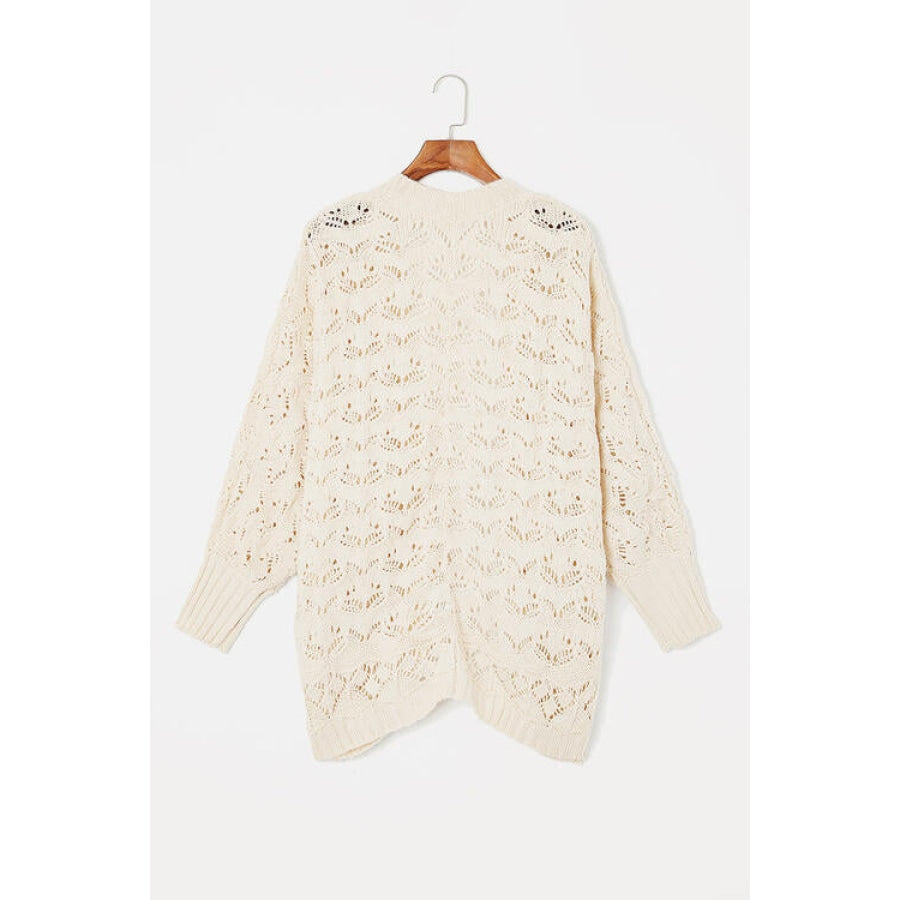 Plus Size Open Front Long Sleeve Cardigan Cream / 1XL Clothing