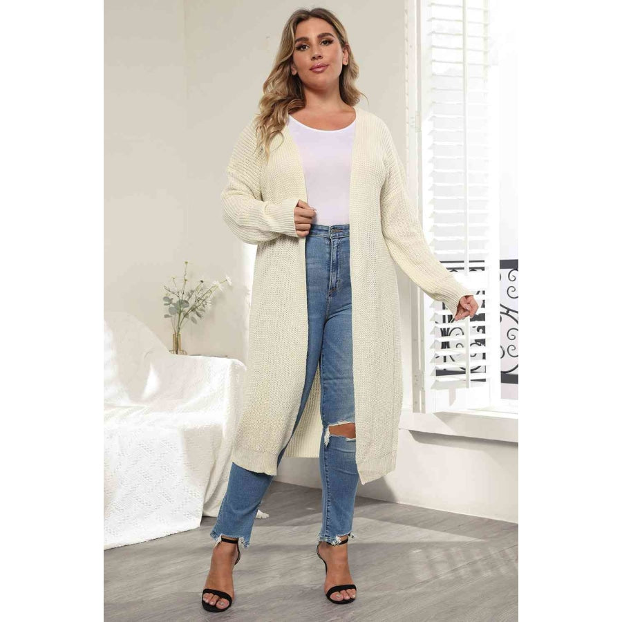 Plus Size Open Front Long Sleeve Cardigan Ivory / L