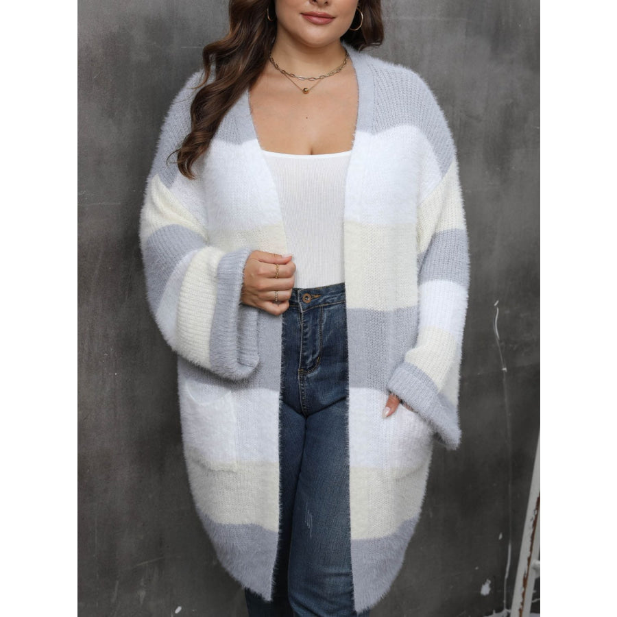 Plus Size Open Front Long Sleeve Cardigan Pastel Yellow / 0XL Apparel and Accessories