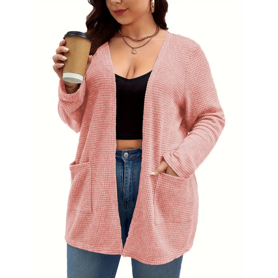Plus Size Open Front Long Sleeve Knit Cardigan Apparel and Accessories