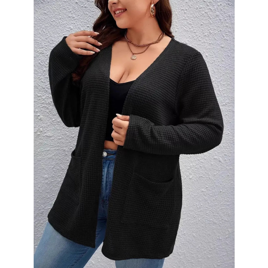 Plus Size Open Front Long Sleeve Knit Cardigan Apparel and Accessories