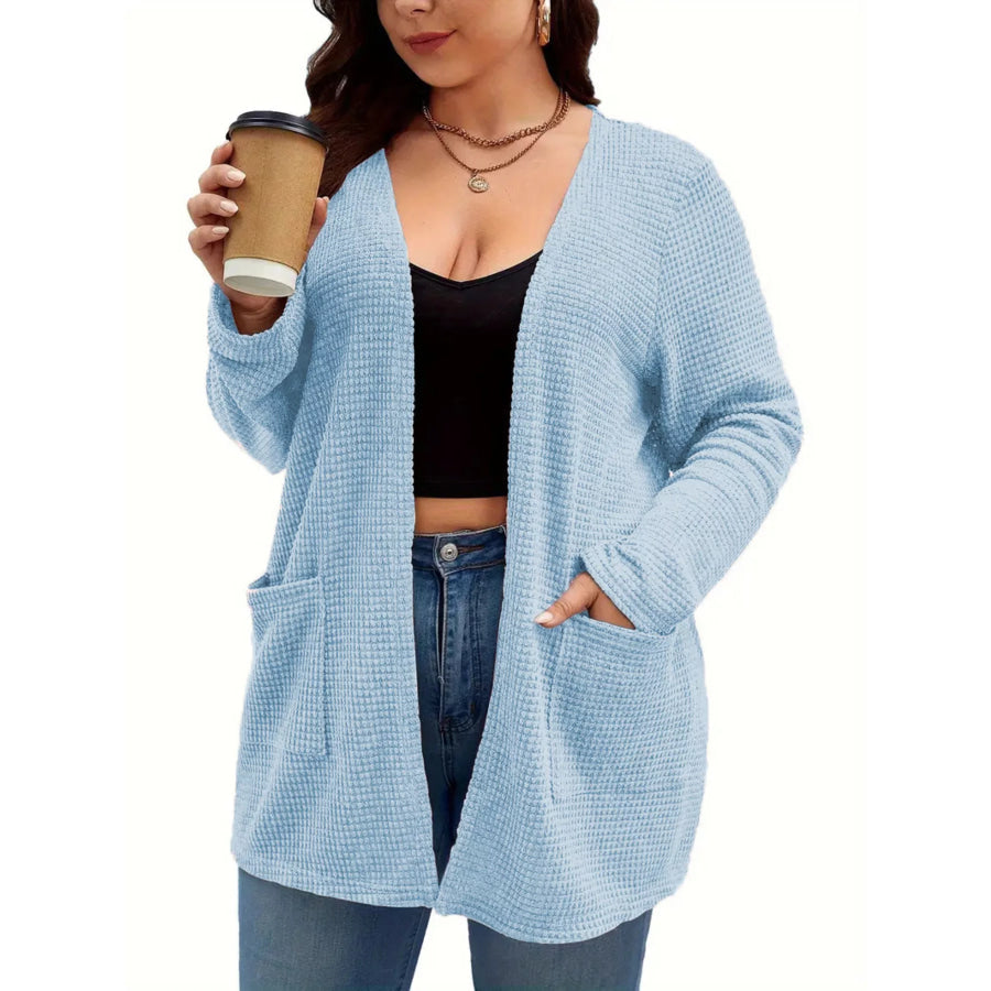 Plus Size Open Front Long Sleeve Knit Cardigan Apparel and Accessories