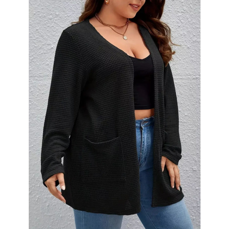Plus Size Open Front Long Sleeve Knit Cardigan Black / 1XL Apparel and Accessories