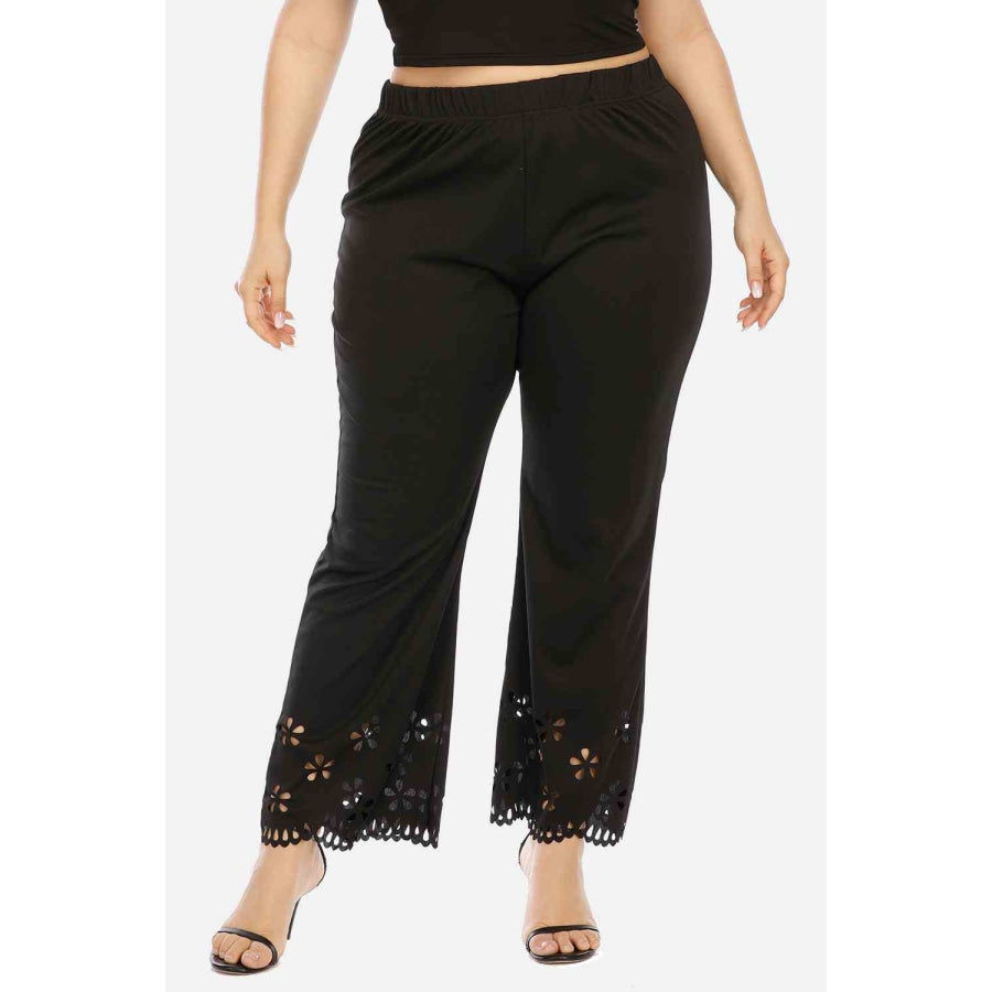 Plus Size Openwork Detail Pants Black / 1XL