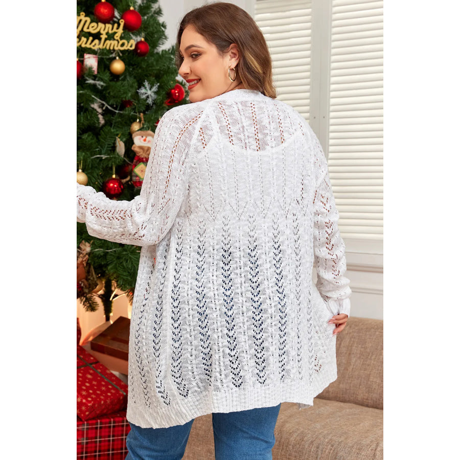 Plus Size Openwork Open Front Long Sleeve Cardigan Apparel and Accessories