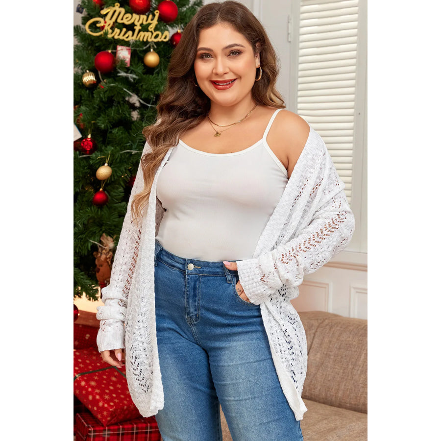 Plus Size Openwork Open Front Long Sleeve Cardigan Apparel and Accessories